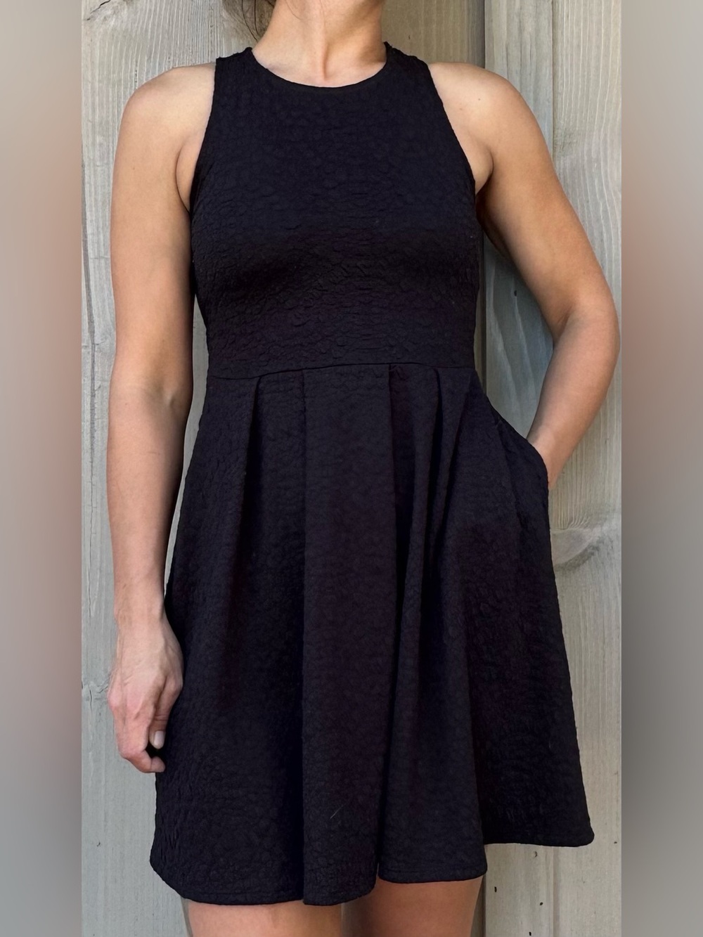 Authentic American Heritage Black Textured Halter Mini Dress